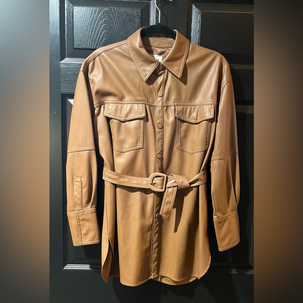 Zara Faux Leather Belted Shirt Jacket